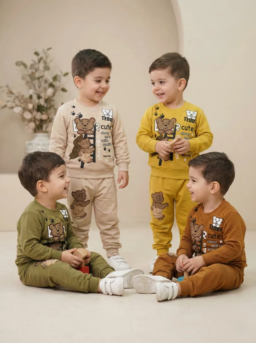 خرید ست بلوز شلوار پسرانه طرح تدی در چهار رنگ جذاب برای کودک