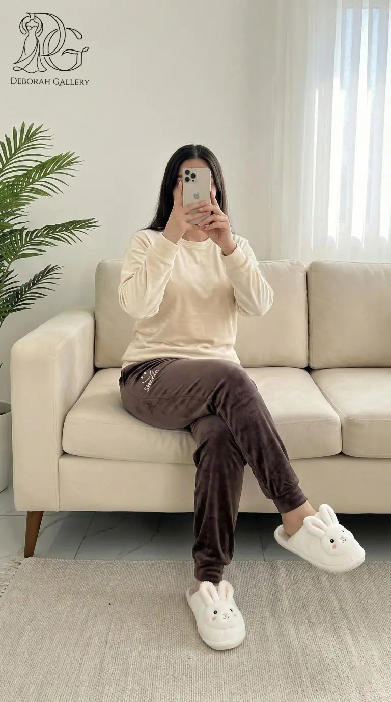 مدل شلوار راحتی مخمل ساده زنانه رنگ قهوه ای تیره